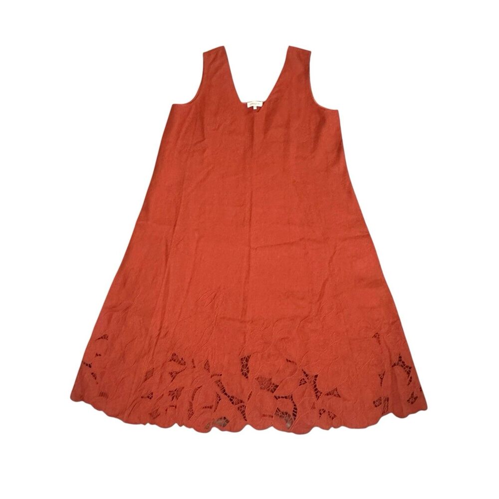 Lafayette 148 New York Harper Linen Embroidered-Hem Midi Dress Women’s XL Orange